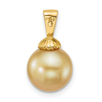 14k 10-11mm Rnd Golden South Sea Saltwater Cultured Pearl Pendant-XF869