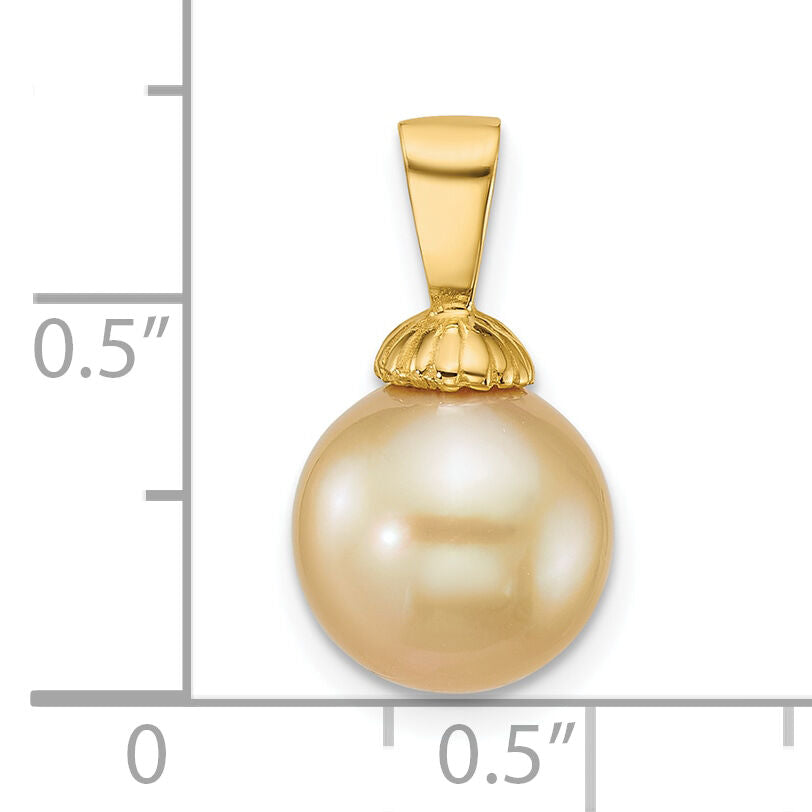 14k 10-11mm Rnd Golden South Sea Saltwater Cultured Pearl Pendant-XF869