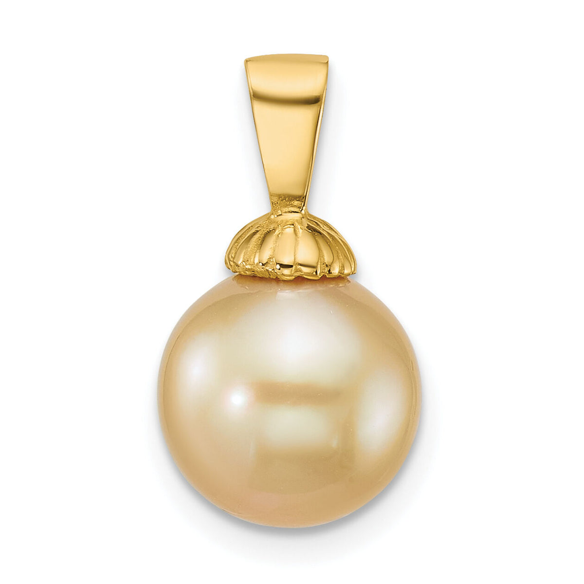14k 10-11mm Rnd Golden South Sea Saltwater Cultured Pearl Pendant-XF869