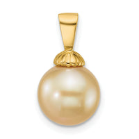 14k 10-11mm Rnd Golden South Sea Saltwater Cultured Pearl Pendant-XF869