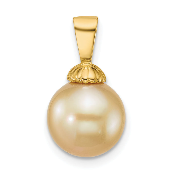 14k 10-11mm Rnd Golden South Sea Saltwater Cultured Pearl Pendant-XF869