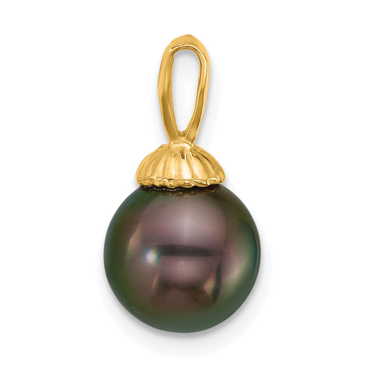 14k 8-9mm Round Blk Tahitian Saltwater Cultured Pearl Pendant-XF870