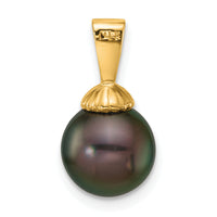 14k 8-9mm Round Blk Tahitian Saltwater Cultured Pearl Pendant-XF870