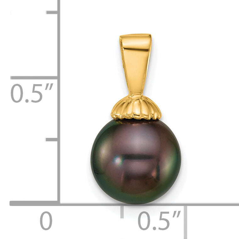 14k 8-9mm Round Blk Tahitian Saltwater Cultured Pearl Pendant-XF870