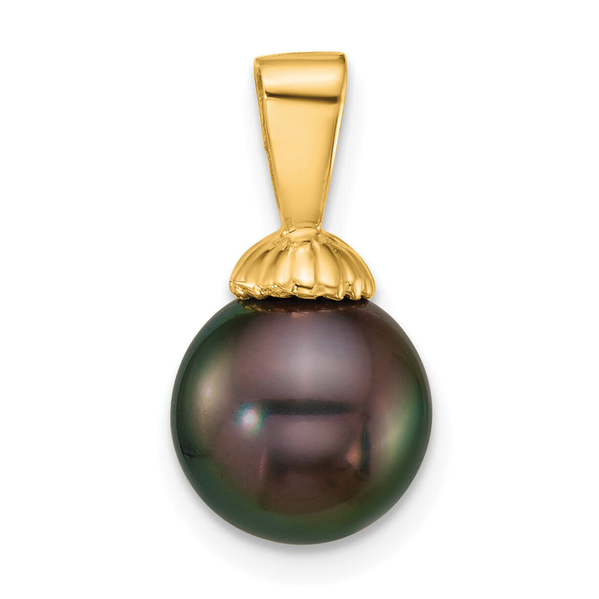 14k 8-9mm Round Blk Tahitian Saltwater Cultured Pearl Pendant-XF870