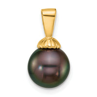 14k 8-9mm Round Blk Tahitian Saltwater Cultured Pearl Pendant-XF870