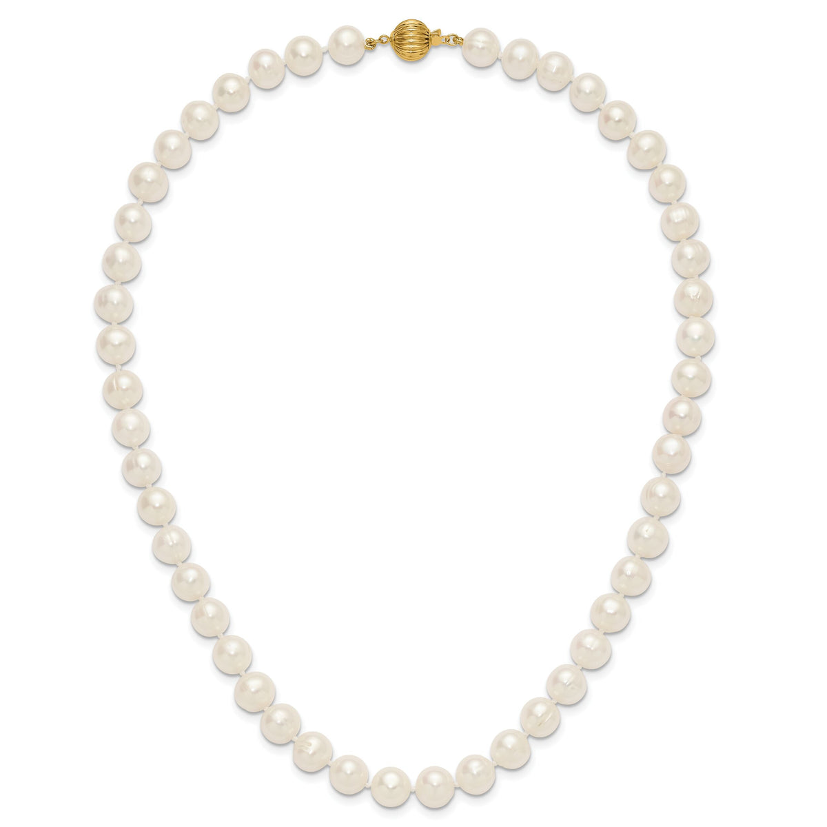 14K 9-10mm Near Rnd White Freshwater Cultured Pearl 18in Necklace-XF871-18
