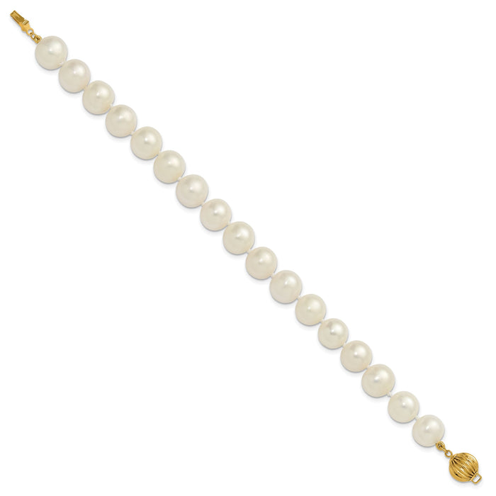 14K 9-10mm Near Rnd Wht Freshwater Cultured Pearl 7.5in Bracelet-XF871-7.5