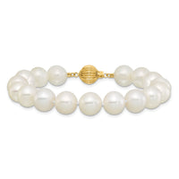 14K 9-10mm Near Rnd Wht Freshwater Cultured Pearl 7.5in Bracelet-XF871-7.5