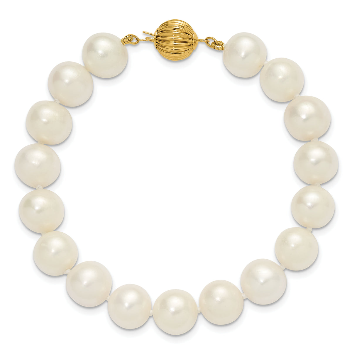 14K 9-10mm Near Rnd Wht Freshwater Cultured Pearl 7.5in Bracelet-XF871-7.5