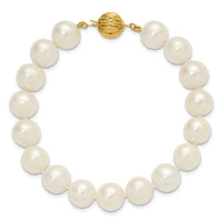 14K 9-10mm Near Rnd Wht Freshwater Cultured Pearl 7.5in Bracelet-XF871-7.5