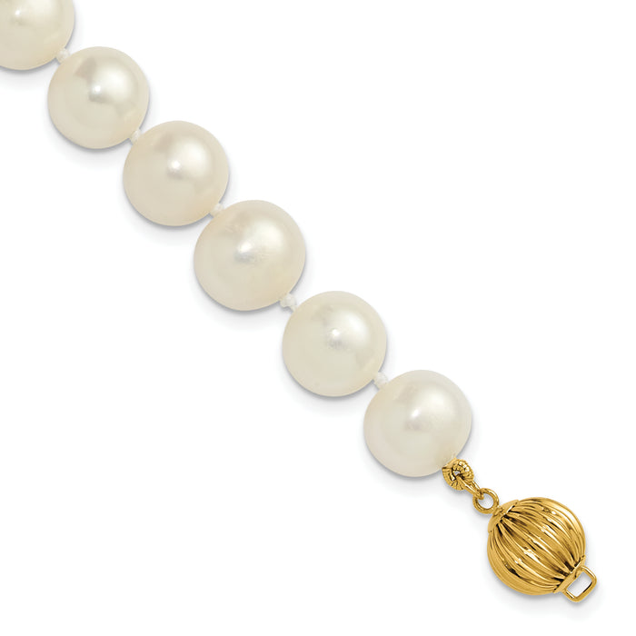 14K 9-10mm Near Rnd Wht Freshwater Cultured Pearl 7.5in Bracelet-XF871-7.5