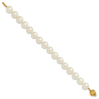 14k 10-11mm Near Rnd Wht Freshwater Cultured Pearl 7.5in Bracelet-XF872-7.5