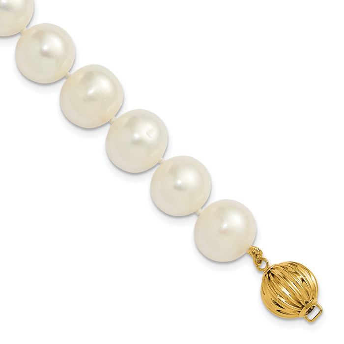 14k 10-11mm Near Rnd Wht Freshwater Cultured Pearl 7.5in Bracelet-XF872-7.5