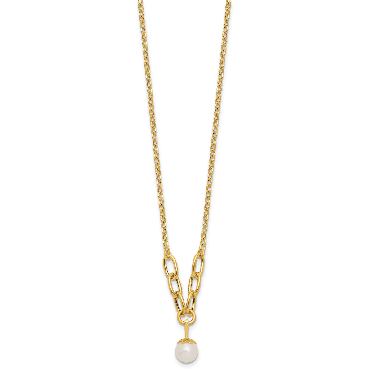 14k Polished Freshwater Cultured Pearl 16.75in Necklace-XF873-16.75