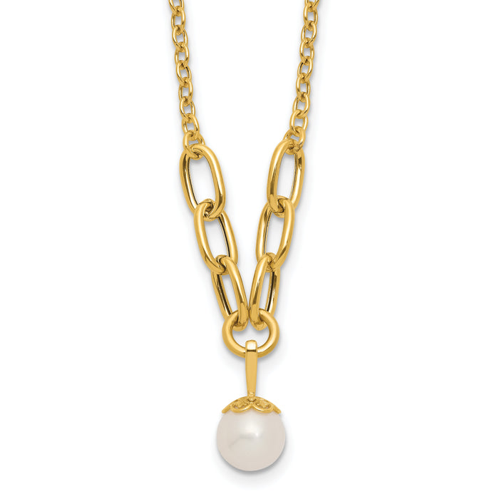 14k Polished Freshwater Cultured Pearl 16.75in Necklace-XF873-16.75