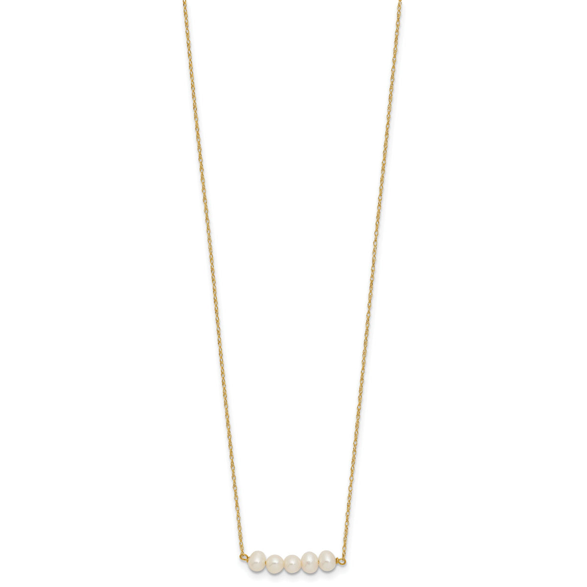 14k 4-5mm Semi-Round White FWC 5 Pearl Bar 19.5in Necklace-XF874-19.5
