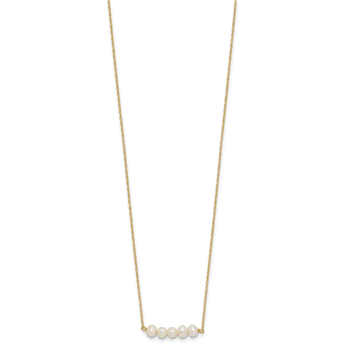 14k 4-5mm Semi-Round White FWC 5 Pearl Bar 19.5in Necklace-XF874-19.5