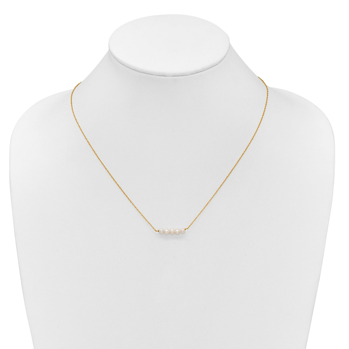14k 4-5mm Semi-Round White FWC 5 Pearl Bar 19.5in Necklace-XF874-19.5