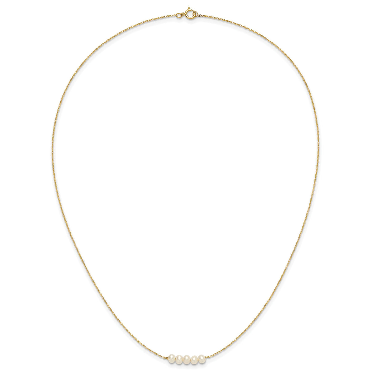 14k 4-5mm Semi-Round White FWC 5 Pearl Bar 19.5in Necklace-XF874-19.5