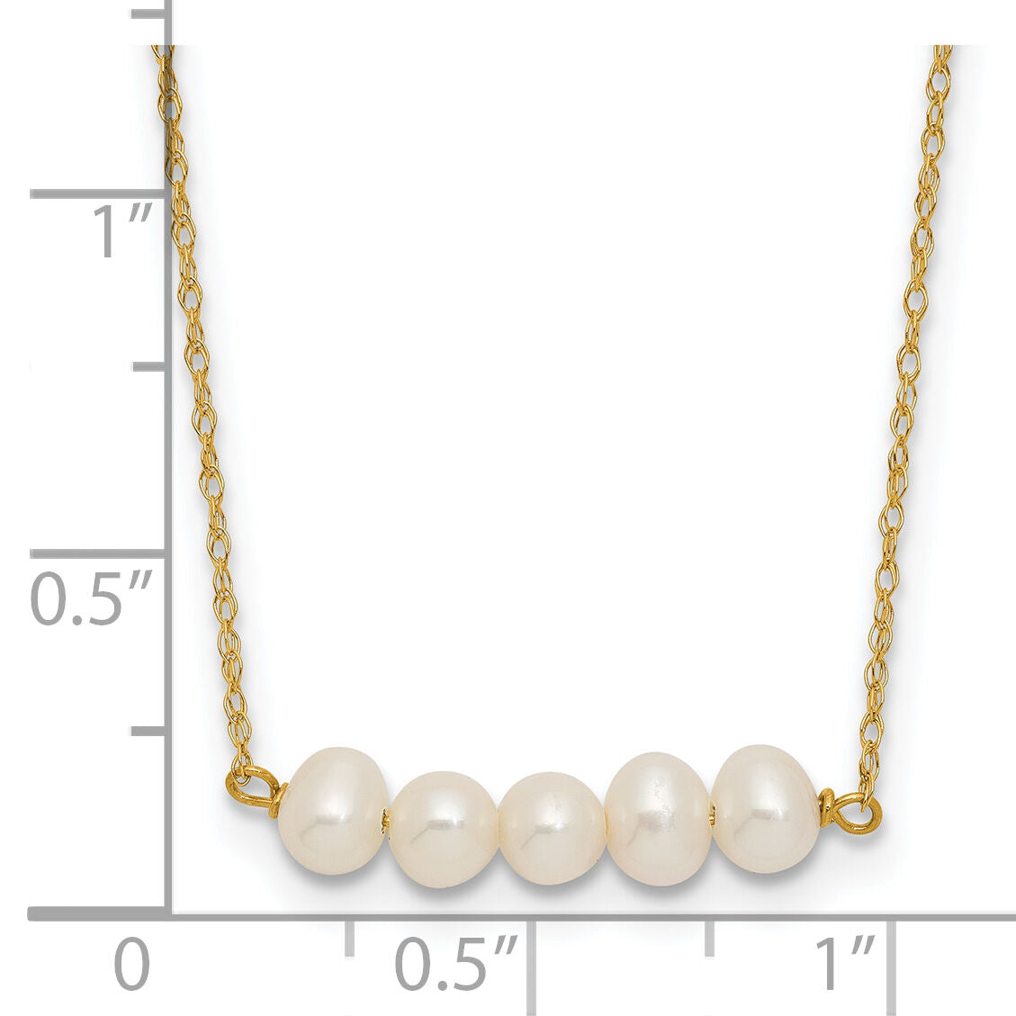 14k 4-5mm Semi-Round White FWC 5 Pearl Bar 19.5in Necklace-XF874-19.5