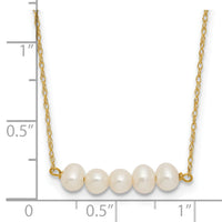 14k 4-5mm Semi-Round White FWC 5 Pearl Bar 19.5in Necklace-XF874-19.5