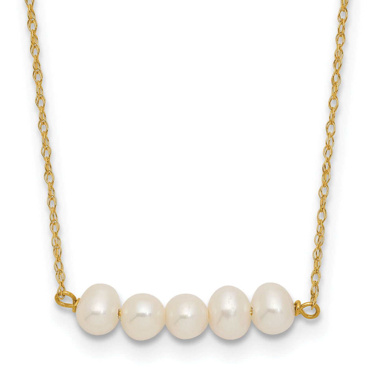 14k 4-5mm Semi-Round White FWC 5 Pearl Bar 19.5in Necklace-XF874-19.5