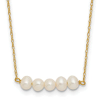 14k 4-5mm Semi-Round White FWC 5 Pearl Bar 19.5in Necklace-XF874-19.5