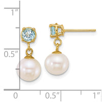 14k 7-8mm Rnd Wht FWC Pearl and Blue Topaz Post Dangle Earrings-XF878E/BT