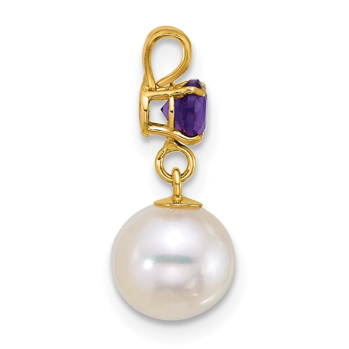 14k 7-8mm Round White FWC Pearl and Amethyst Pendant-XF878/AM
