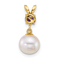 14k 7-8mm Round White FWC Pearl and Amethyst Pendant-XF878/AM