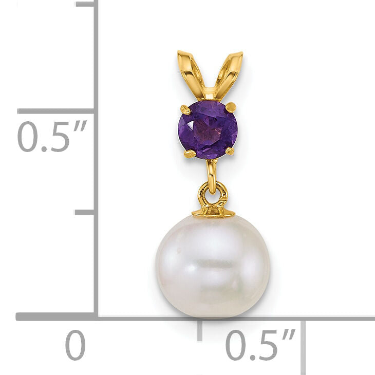 14k 7-8mm Round White FWC Pearl and Amethyst Pendant-XF878/AM