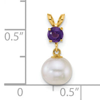 14k 7-8mm Round White FWC Pearl and Amethyst Pendant-XF878/AM