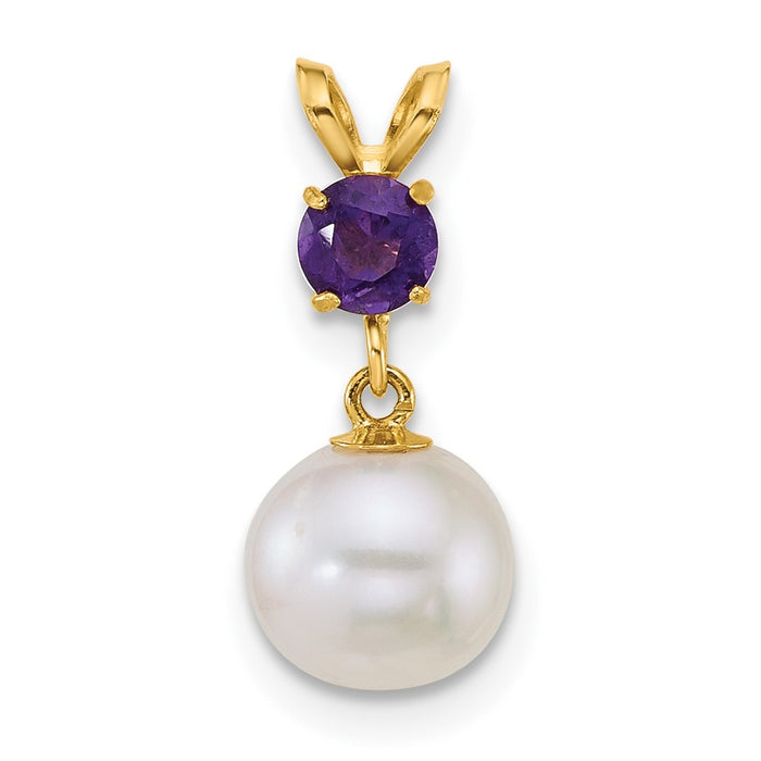 14k 7-8mm Round White FC Pearl and Amethyst Pendant-XF878/AM