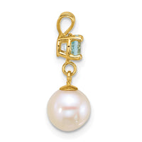 14k 7-8mm Round White FWC Pearl and Blue Topaz Pendant-XF878/BT