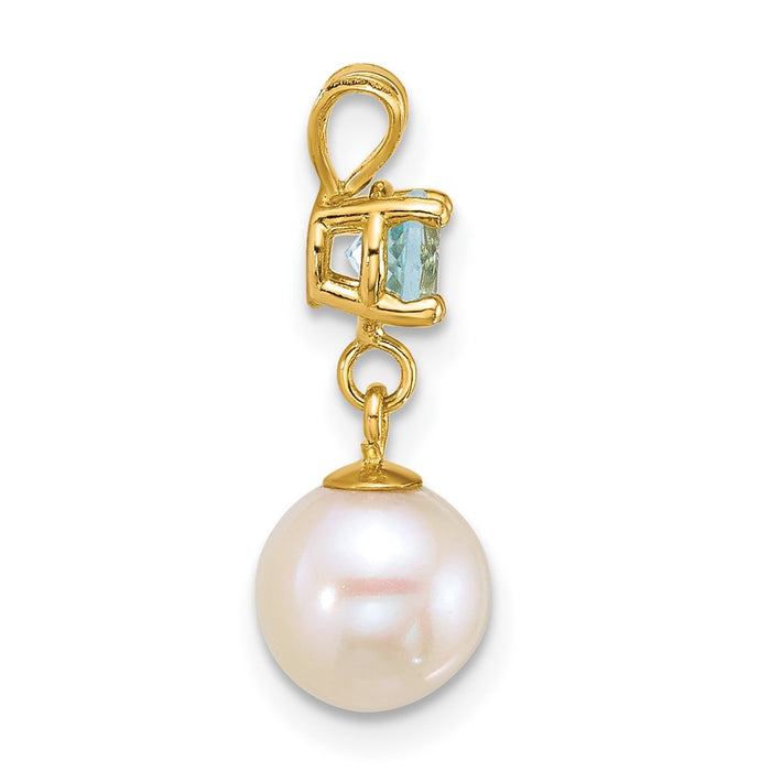 14k 7-8mm Round White FWC Pearl and Blue Topaz Pendant-XF878/BT