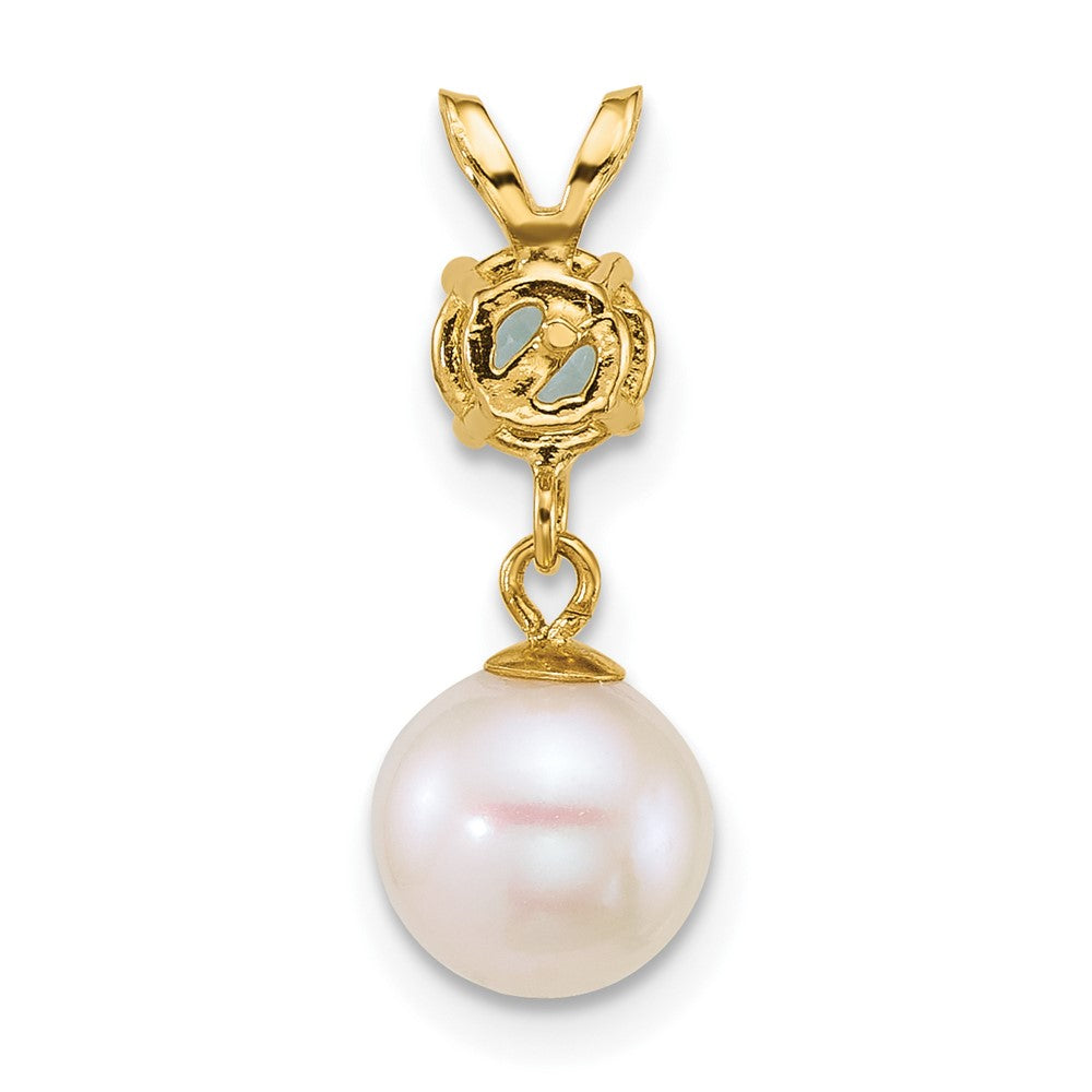 14k 7-8mm Round White FWC Pearl and Blue Topaz Pendant-XF878/BT