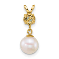 14k 7-8mm Round White FWC Pearl and Blue Topaz Pendant-XF878/BT