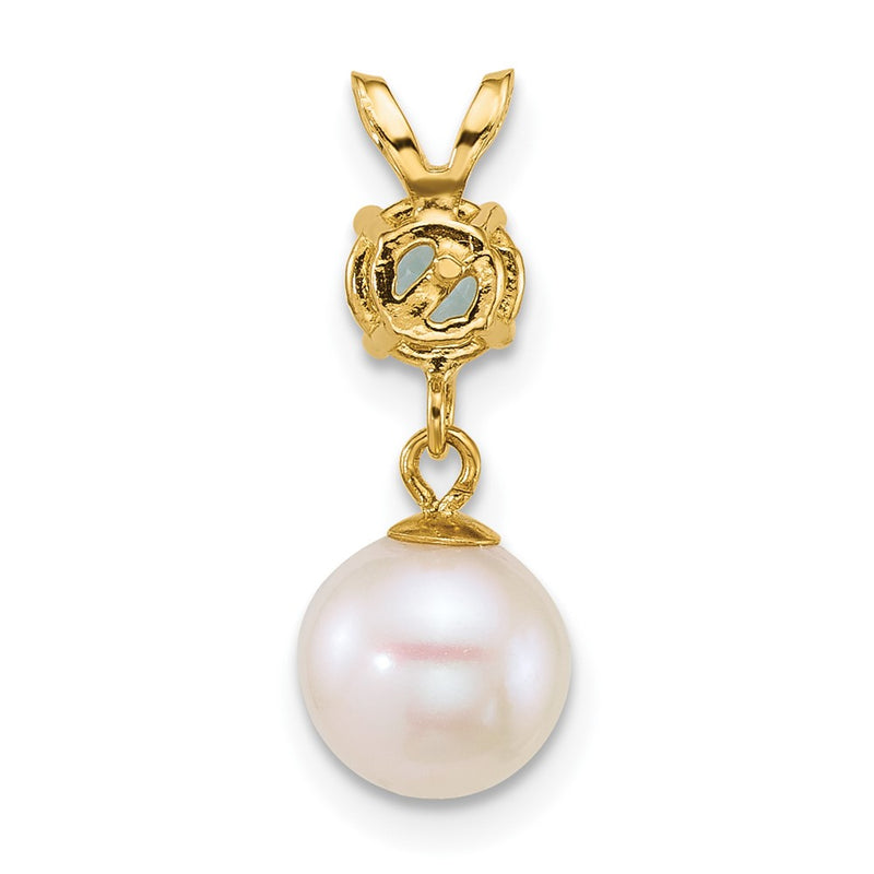 14k 7-8mm Round White FWC Pearl and Blue Topaz Pendant-XF878/BT