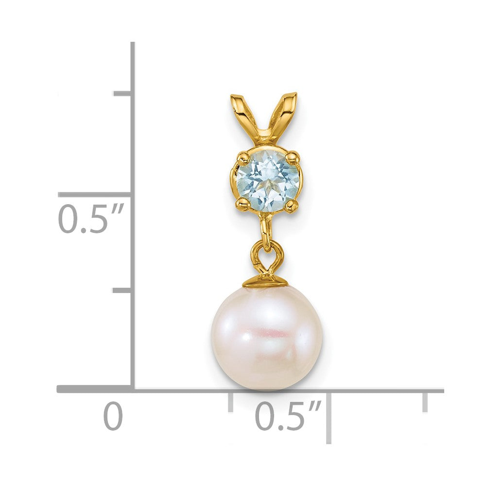 14k 7-8mm Round White FWC Pearl and Blue Topaz Pendant-XF878/BT