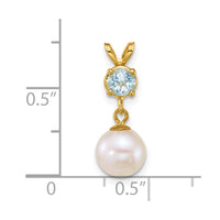 14k 7-8mm Round White FWC Pearl and Blue Topaz Pendant-XF878/BT