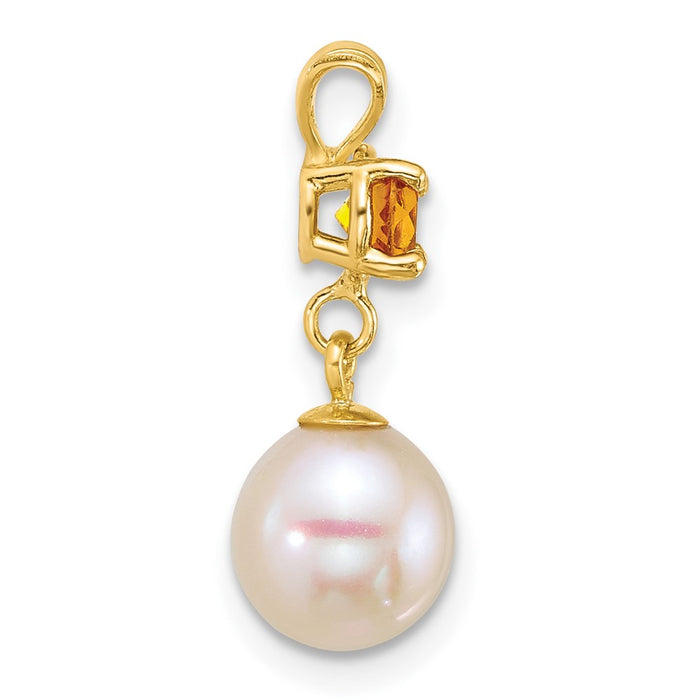 14k 7-8mm Round White FWC Pearl and Citrine Pendant-XF878/CI