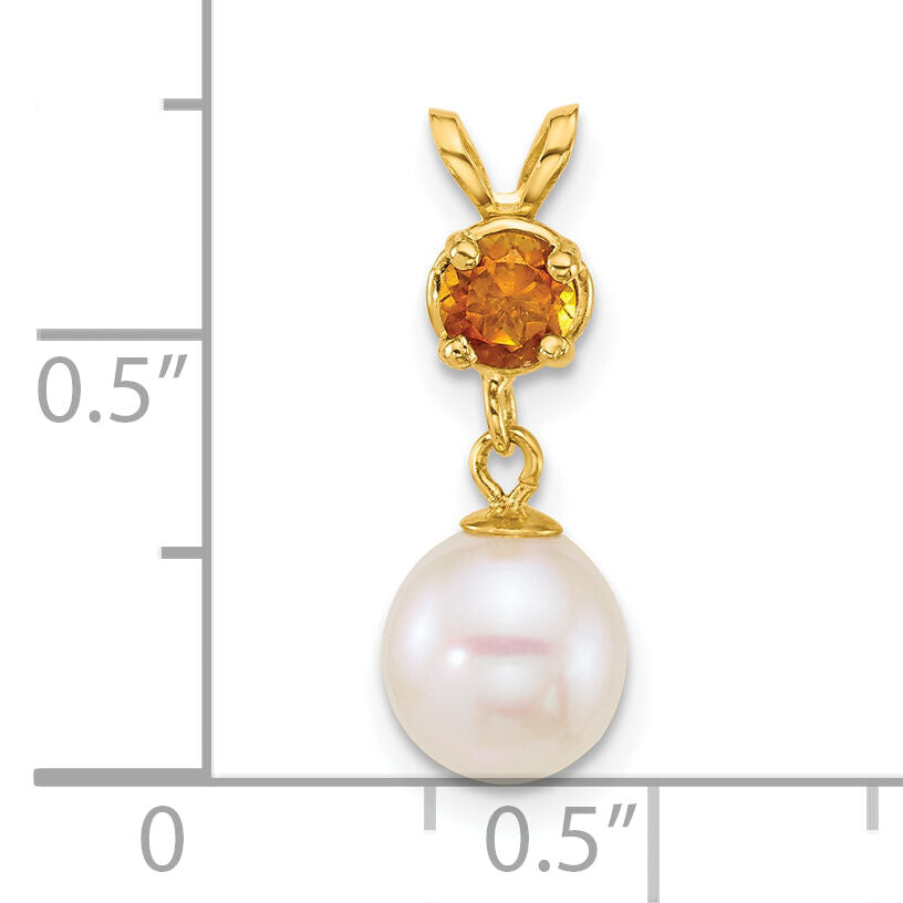 14k 7-8mm Round White FWC Pearl and Citrine Pendant-XF878/CI