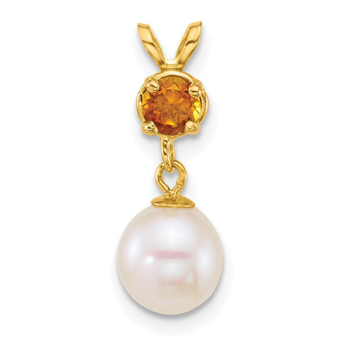 14k 7-8mm Round White FWC Pearl and Citrine Pendant-XF878/CI
