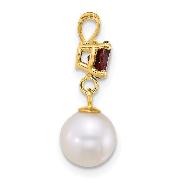 14k 7-8mm Round White FWC Pearl and Garnet Pendant-XF878/GA
