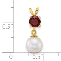 14k 7-8mm Round White FWC Pearl and Garnet Pendant-XF878/GA