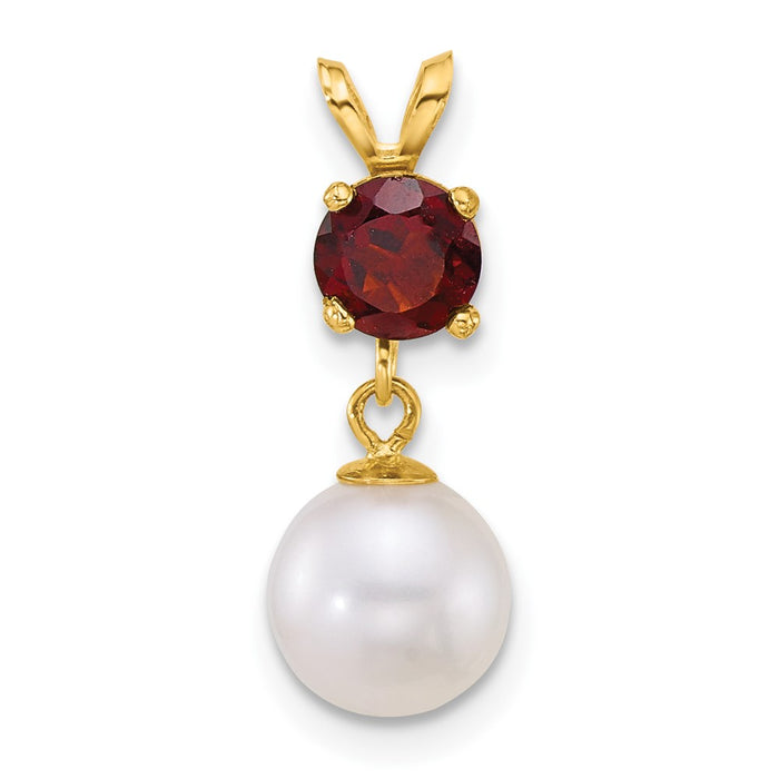 14k 7-8mm Round White FWC Pearl and Garnet Pendant-XF878/GA