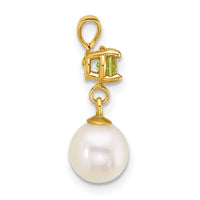14k 7-8mm Round White FWC Pearl and Peridot Pendant-XF878/PE