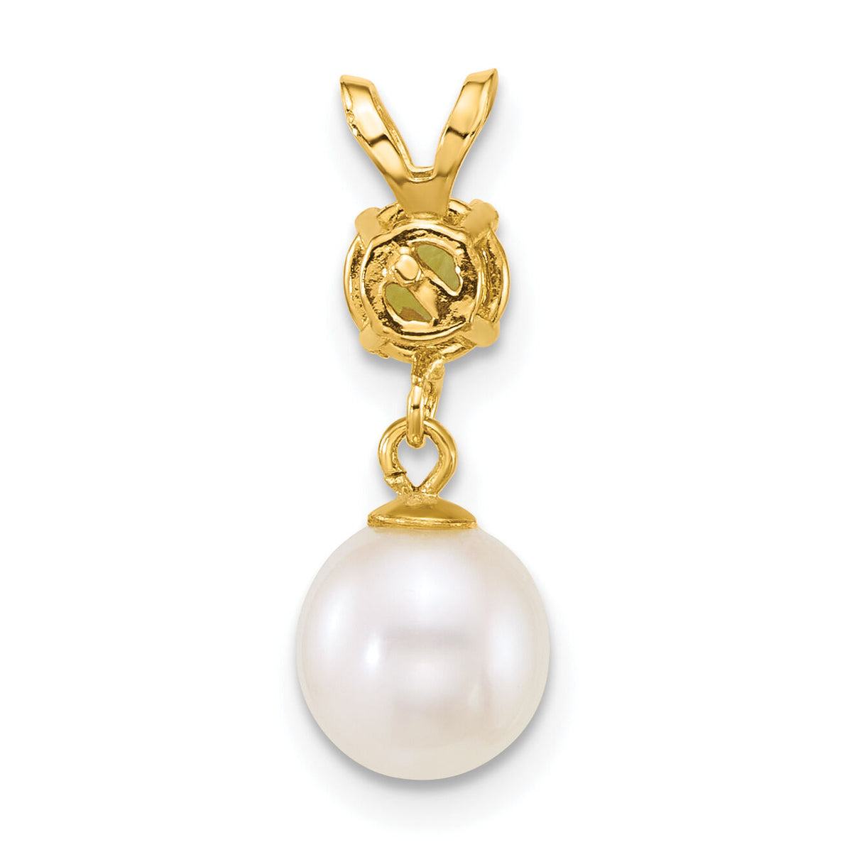 14k 7-8mm Round White FWC Pearl and Peridot Pendant-XF878/PE
