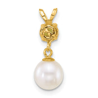 14k 7-8mm Round White FWC Pearl and Peridot Pendant-XF878/PE